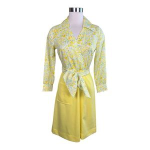 Country Miss VTG 60s 70s Yellow Floral Belted Dress Sz 8 Union Made USA ILGWU